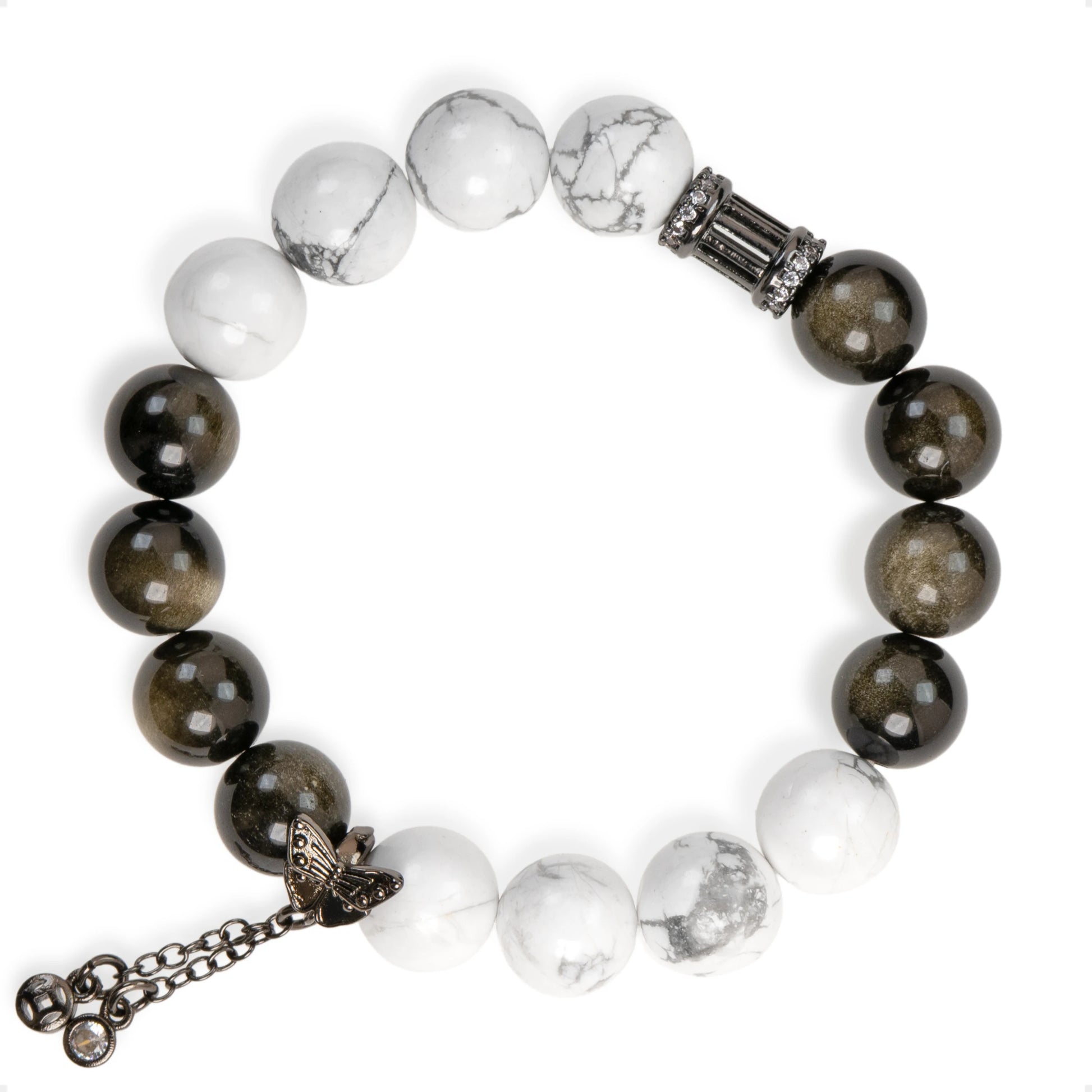 SENLLY Shadow Marble - Beaded Stretch Bracelet with Natural Howlite & Gold Obsidian, Handcrafted Natural Stone Jewelry for Balance, Protection & Grounding