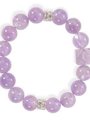SENLLY Lavender Serenity - Handmade Lavender Amethyst Bracelet with Faceted Cube Accent, Natural Stone Jewelry