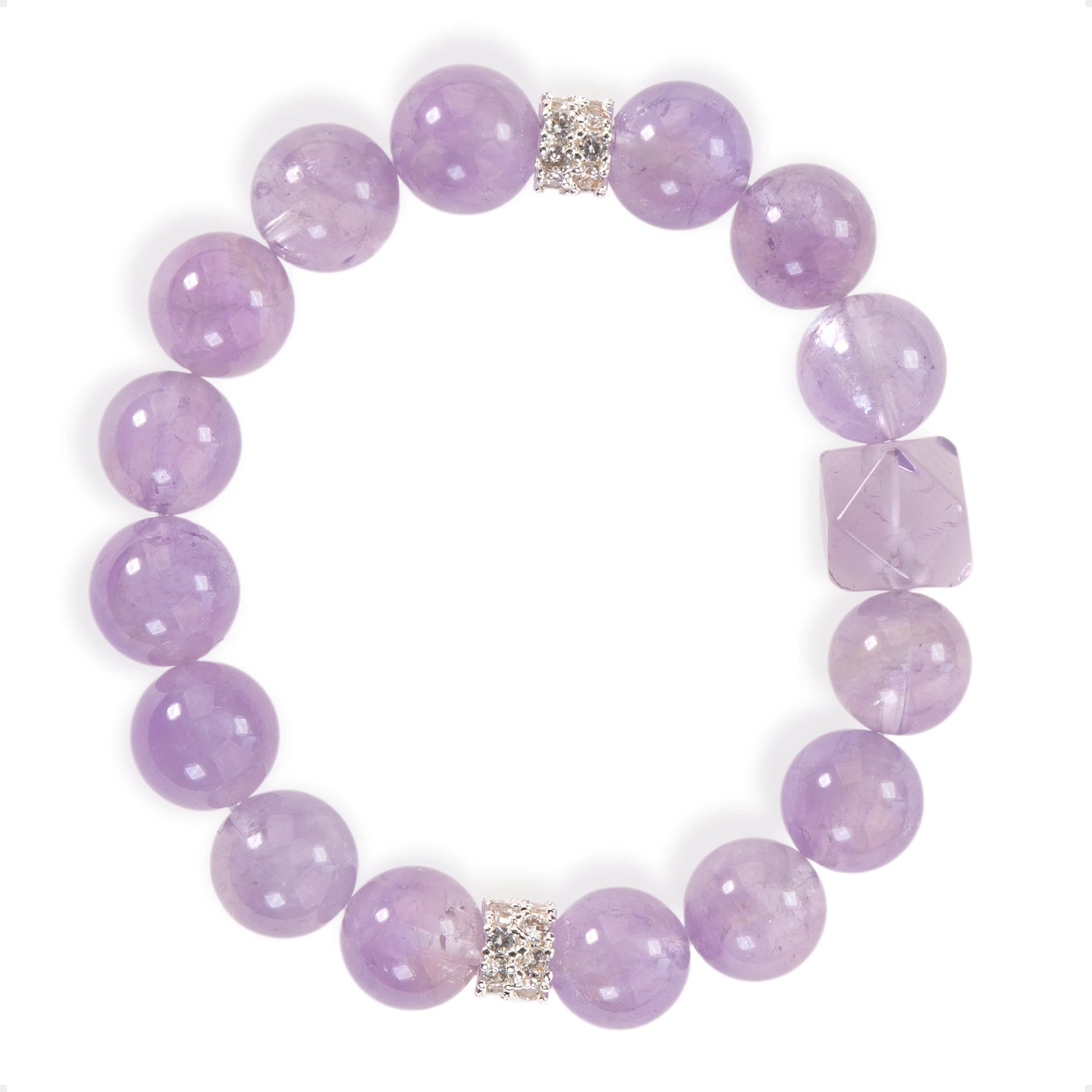 SENLLY Lavender Serenity - Handmade Lavender Amethyst Bracelet with Faceted Cube Accent, Natural Stone Jewelry