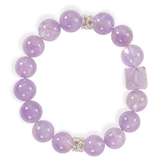 SENLLY Lavender Serenity - Handmade Lavender Amethyst Bracelet with Faceted Cube Accent, Natural Stone Jewelry