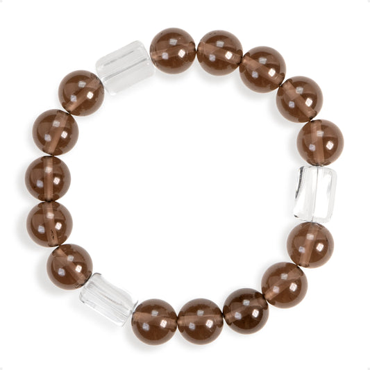 SENLLY Misty Clarity - Smoky Quartz & Clear Quartz Bracelet, Handcrafted Natural Stone Jewelry with Translucent Brown Glow & Crystal Accents