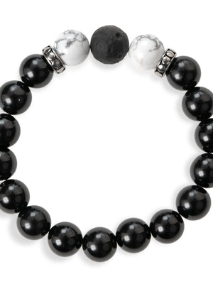 SENLLY Shadow Harmony - Beaded Stretch Bracelet with Black Agate, Howlite & Silver Obsidian, Handcrafted Natural Stone Jewelry for Balance, Clarity & Grounding
