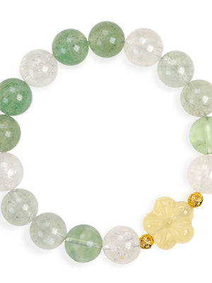 SENLLY Meadow Serenity - Beaded Stretch Bracelet with Natural Green Fluorite, Green Azeztulite, Strawberry Quartz & Citrine, Handcrafted Natural Stone Jewelry for Calm, Clarity & Emotional Balance