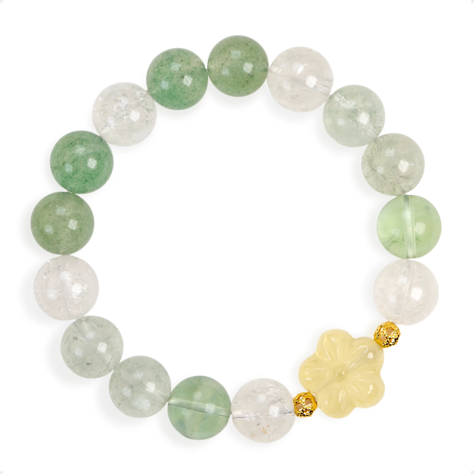 SENLLY Meadow Serenity - Beaded Stretch Bracelet with Natural Green Fluorite, Green Azeztulite, Strawberry Quartz & Citrine, Handcrafted Natural Stone Jewelry for Calm, Clarity & Emotional Balance