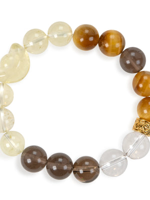 SENLLY Golden Focus - Beaded Stretch Bracelet with Natural Citrine, Tiger Eye, Smoky Quartz & Clear Quartz, Handcrafted Natural Stone Jewelry for Strength, Clarity & Emotional Balance