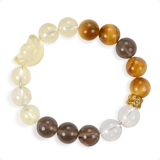 SENLLY Golden Focus - Beaded Stretch Bracelet with Natural Citrine, Tiger Eye, Smoky Quartz & Clear Quartz, Handcrafted Natural Stone Jewelry for Strength, Clarity & Emotional Balance