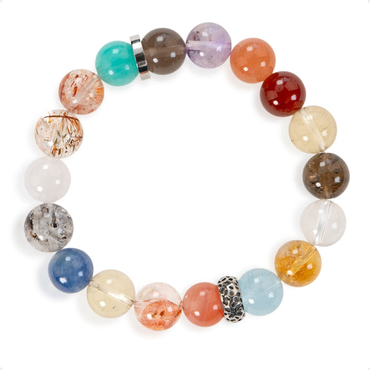 SENLLY Cosmic Spectrum - Multi-Gemstone Beaded Bracelet, Handmade with Amazonite, Citrine, Amethyst, Aquamarine & More, Natural Stone Jewelry for Balance & Energy Harmony