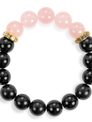 SENLLY Soft Harmony - Beaded Stretch Bracelet with Black Agate & Rose Quartz, Handmade Natural Stone Jewelry for Balance, Calm & Emotional Clarity