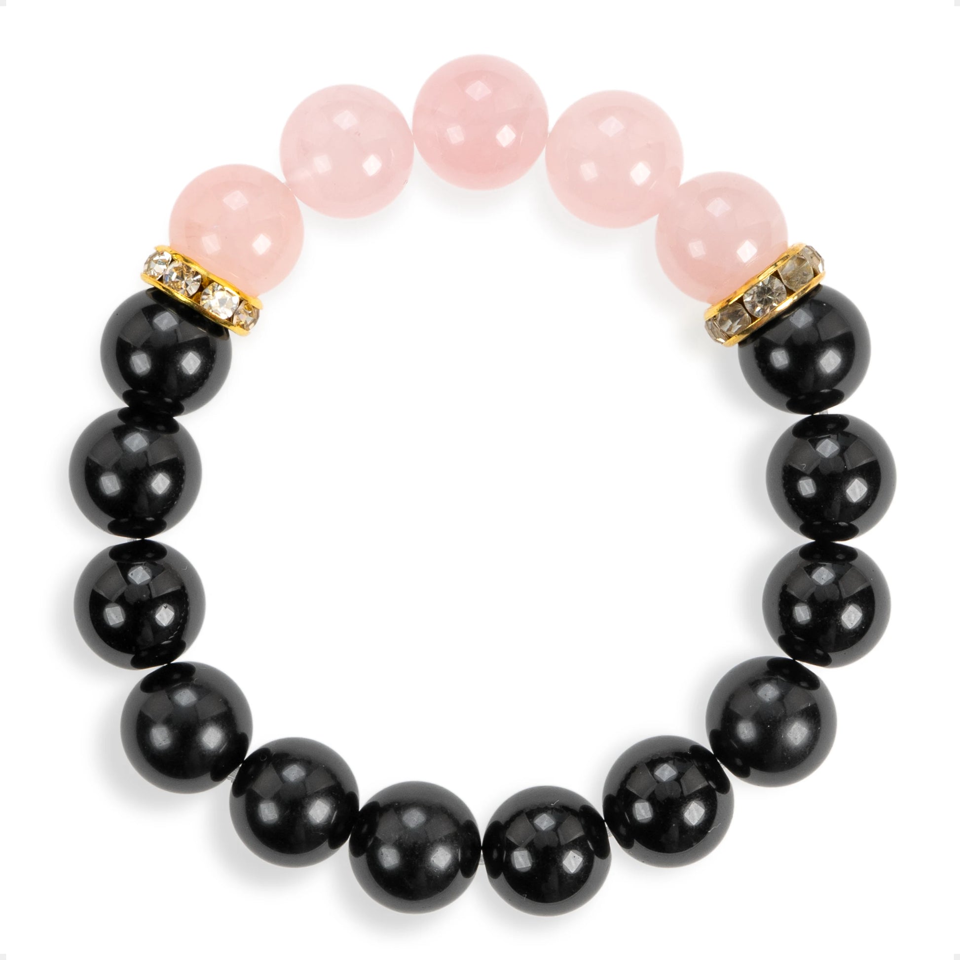 SENLLY Soft Harmony - Beaded Stretch Bracelet with Black Agate & Rose Quartz, Handmade Natural Stone Jewelry for Balance, Calm & Emotional Clarity