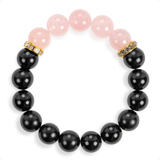 SENLLY Soft Harmony - Beaded Stretch Bracelet with Black Agate & Rose Quartz, Handmade Natural Stone Jewelry for Balance, Calm & Emotional Clarity