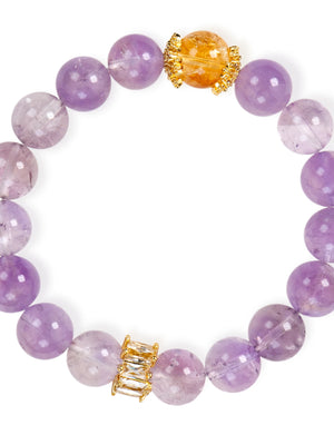 SENLLY Amethyst Radiance - Beaded Stretch Bracelet with Amethyst & Citrine Accent, Handmade Natural Stone Jewelry for Calm, Clarity & Positive Energy