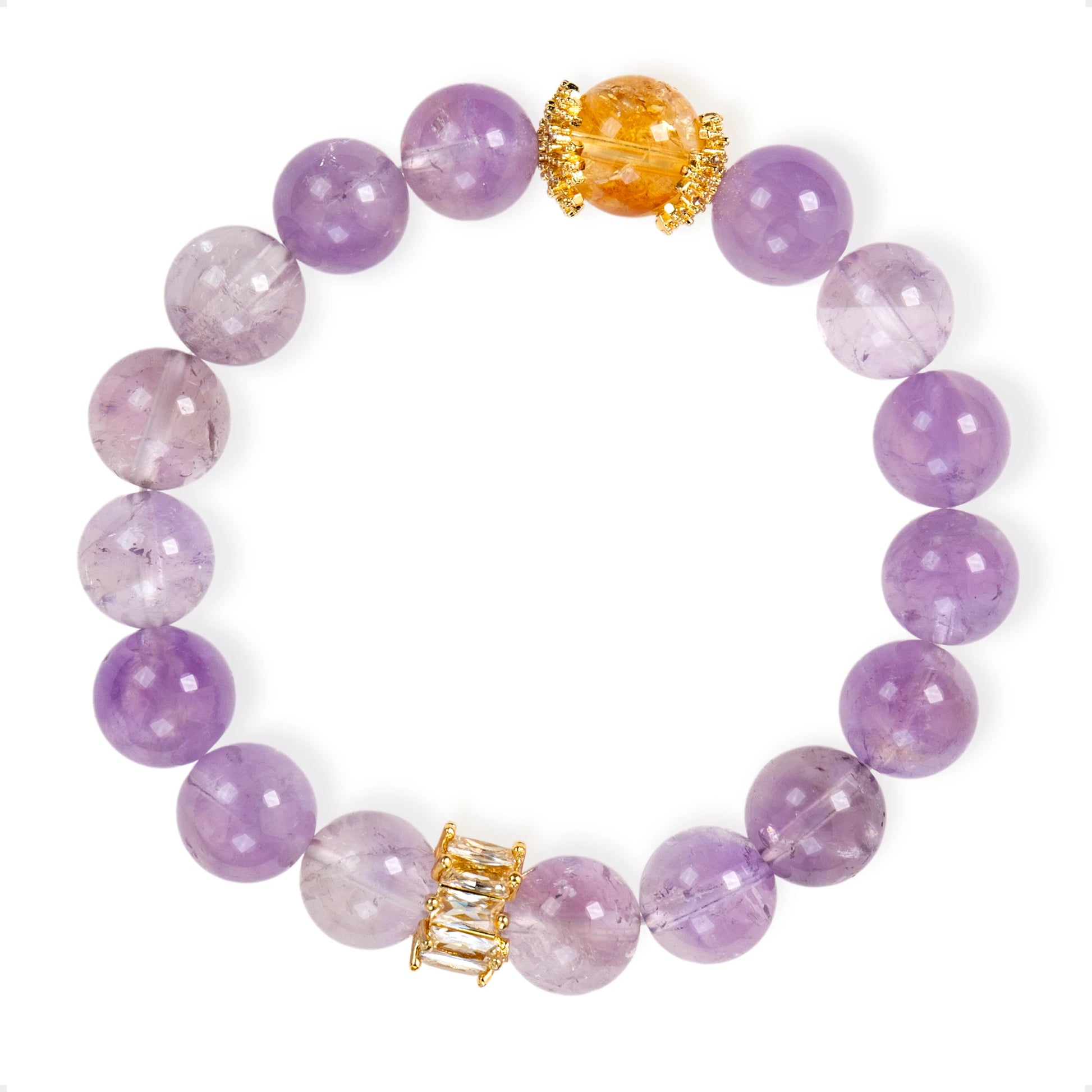 SENLLY Amethyst Radiance - Beaded Stretch Bracelet with Amethyst & Citrine Accent, Handmade Natural Stone Jewelry for Calm, Clarity & Positive Energy