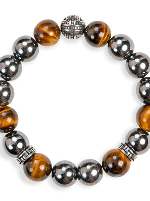 SENLLY Steel Aegis - Beaded Stretch Bracelet with Natural Hematite & Tiger Eye, Handcrafted Natural Stone Jewelry for Strength, Focus & Grounding