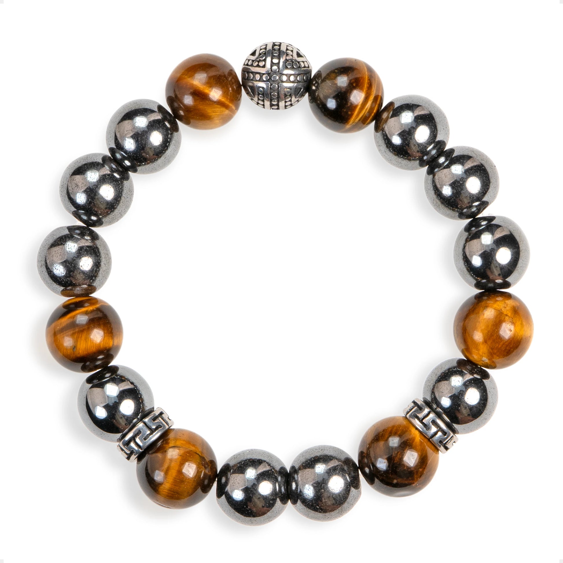 SENLLY Steel Aegis - Beaded Stretch Bracelet with Natural Hematite & Tiger Eye, Handcrafted Natural Stone Jewelry for Strength, Focus & Grounding