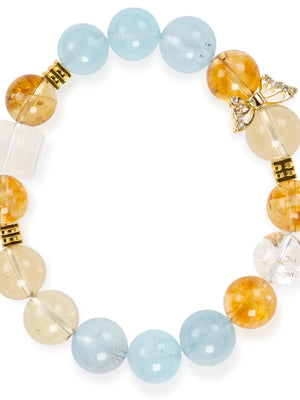 SENLLY Dawn Breeze - Beaded Stretch Bracelet with Aquamarine, Citrine, Lemon Quartz & Azeztulite, Handmade Natural Stone Jewelry for Clarity, Renewal & Balance