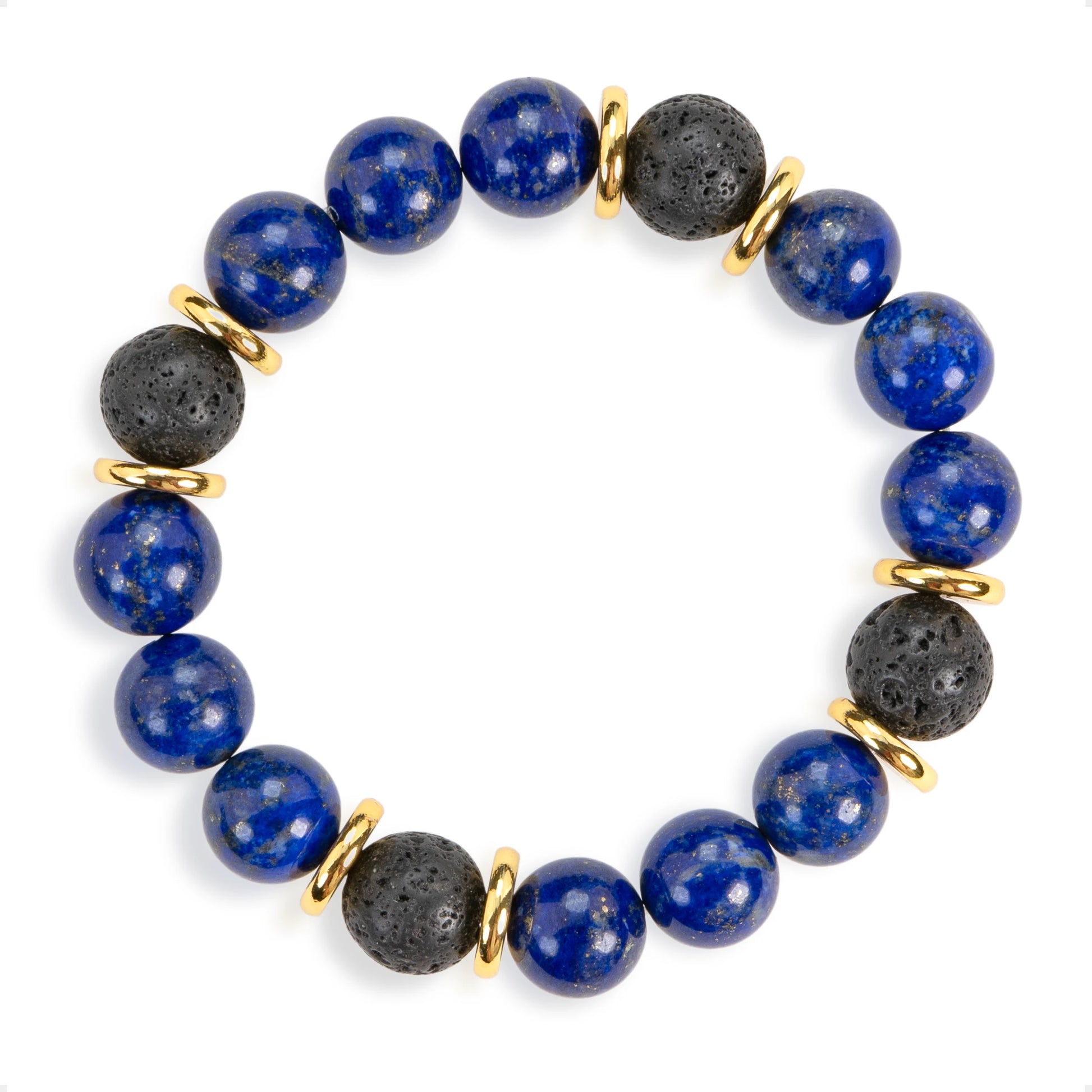 SENLLY Midnight Clarity - Beaded Stretch Bracelet with Lapis Lazuli, Lava Rock & Gold Accents, Handmade Natural Stone Jewelry for Focus, Balance & Grounding