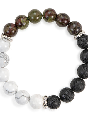 SENLLY Stone Guardian - Beaded Stretch Bracelet with Natural Dragon Bloodstone, Howlite & Lava Rock, Handcrafted Natural Stone Jewelry for Strength, Clarity & Grounding