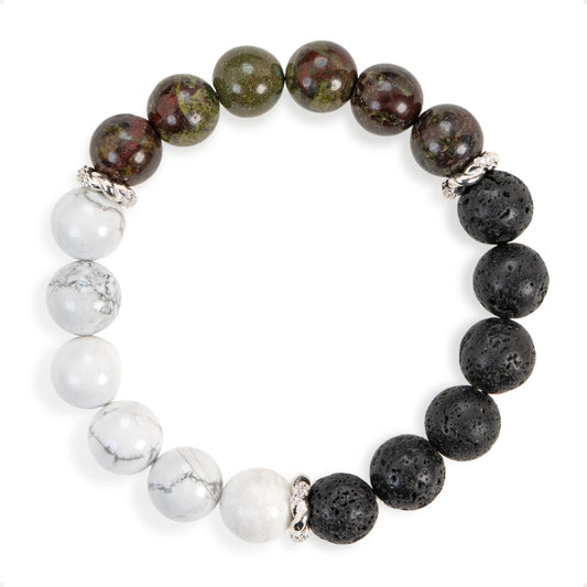 SENLLY Stone Guardian - Beaded Stretch Bracelet with Natural Dragon Bloodstone, Howlite & Lava Rock, Handcrafted Natural Stone Jewelry for Strength, Clarity & Grounding