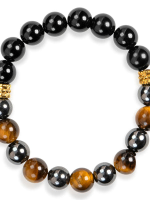 SENLLY Ironclad Focus - Beaded Stretch Bracelet with Natural Black Agate, Tiger Eye & Hematite, Handcrafted Natural Stone Jewelry for Strength, Protection & Clarity