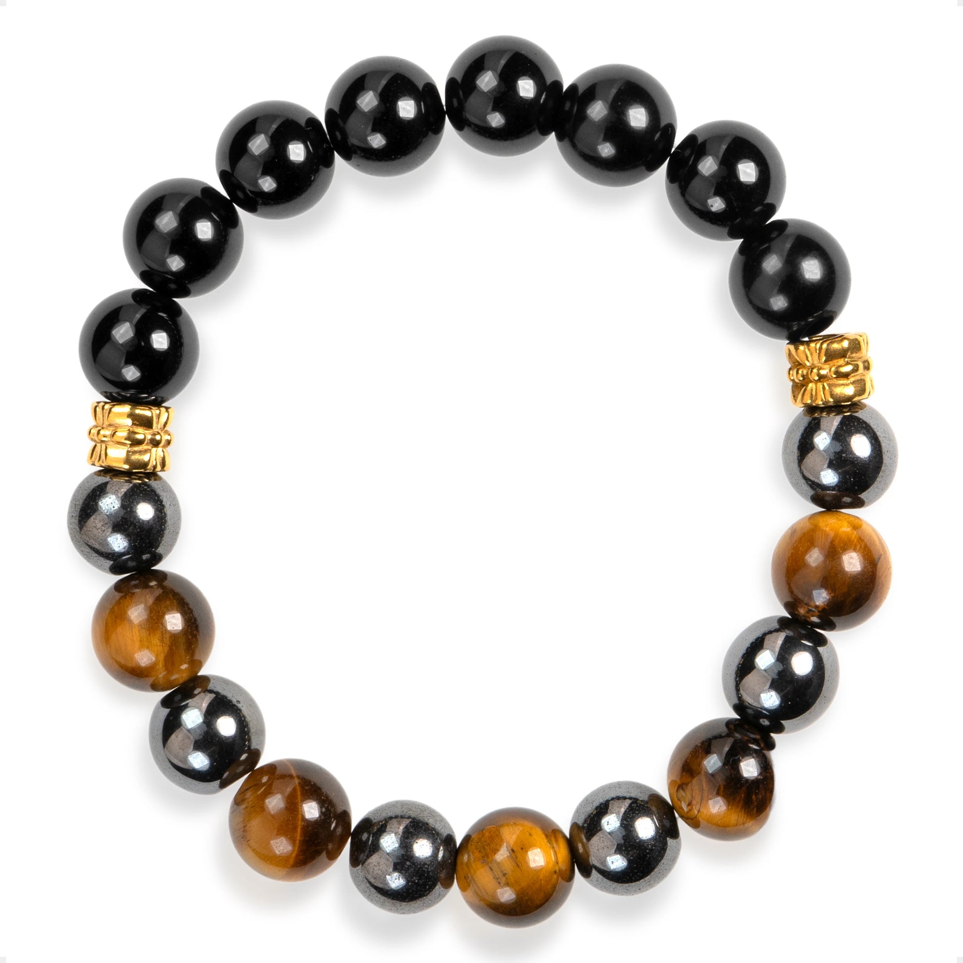 SENLLY Ironclad Focus - Beaded Stretch Bracelet with Natural Black Agate, Tiger Eye & Hematite, Handcrafted Natural Stone Jewelry for Strength, Protection & Clarity
