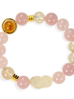 SENLLY Blossom Fortune - Beaded Stretch Bracelet with Rose Quartz, Lemon Quartz & Pixiu Citrine, Handmade Natural Stone Jewelry for Luck, Harmony & Positive Energy