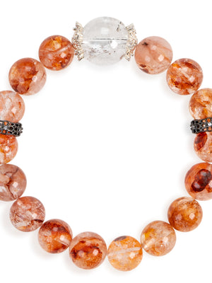 SENLLY Sunlit Harmony - Beaded Stretch Bracelet with Natural Red Hematoid Quartz & Clear Quartz, Handcrafted Natural Stone Jewelry for Vitality, Clarity & Emotional Balance