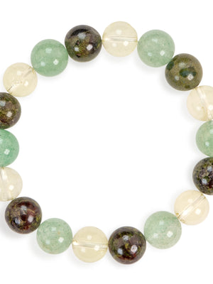 SENLLY Meadow Harmony - Beaded Stretch Bracelet with Natural Dragon Bloodstone, Green Strawberry Quartz & Lemon Quartz, Handcrafted Natural Stone Jewelry for Balance, Clarity & Inner Strength