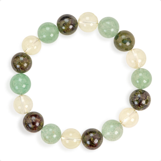 SENLLY Meadow Harmony - Beaded Stretch Bracelet with Natural Dragon Bloodstone, Green Strawberry Quartz & Lemon Quartz, Handcrafted Natural Stone Jewelry for Balance, Clarity & Inner Strength