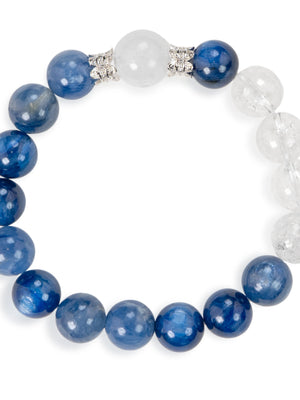 SENLLY Azure Insight - Beaded Stretch Bracelet with Natural Kyanite & Azeztulite, Handcrafted Natural Stone Jewelry for Clarity, Focus & Inner Calm