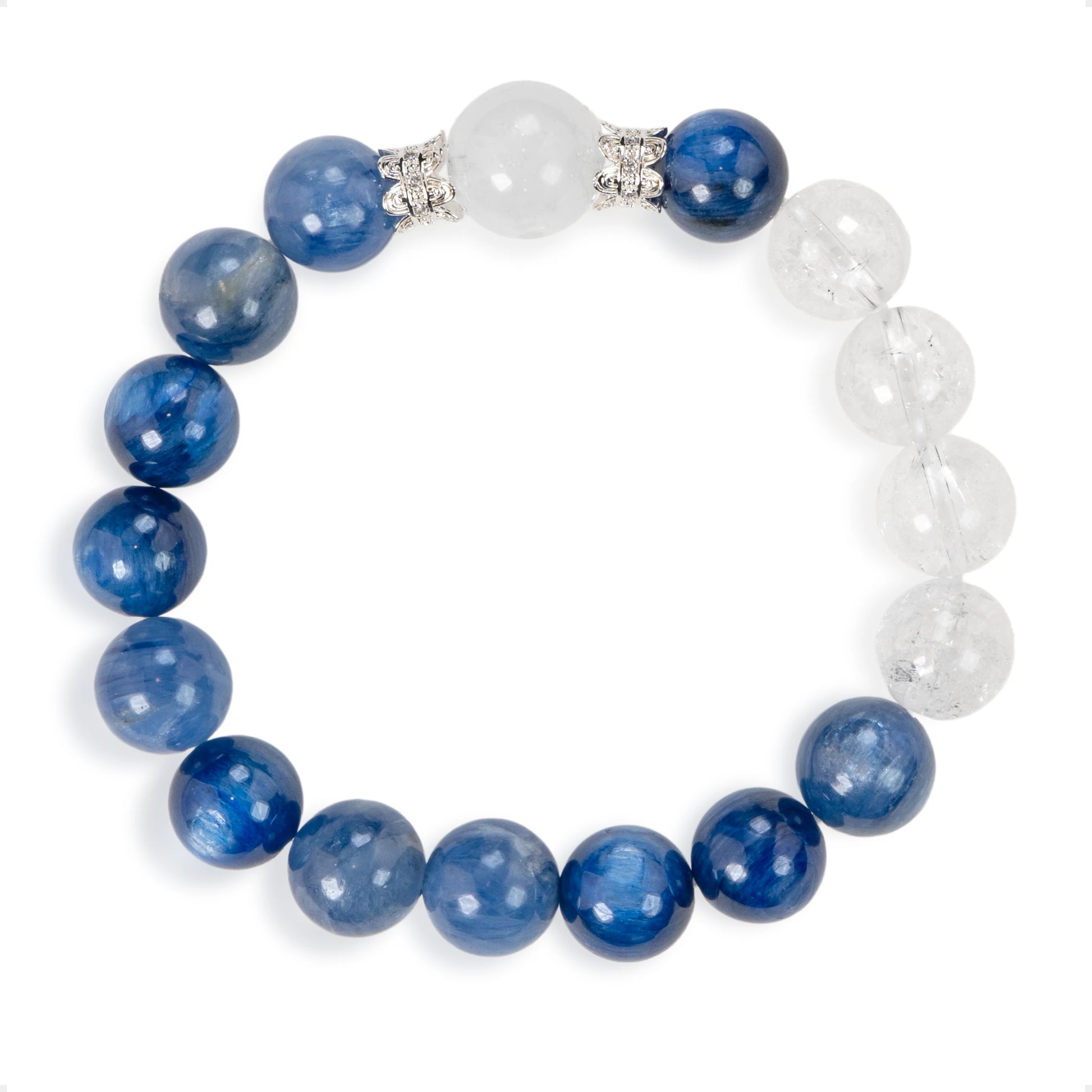 SENLLY Azure Insight - Beaded Stretch Bracelet with Natural Kyanite & Azeztulite, Handcrafted Natural Stone Jewelry for Clarity, Focus & Inner Calm