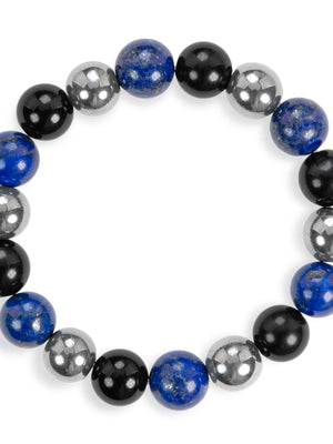 SENLLY Midnight Balance - Beaded Stretch Bracelet with Lapis Lazuli, Black Agate & Hematite, Handcrafted Natural Stone Jewelry for Calm, Clarity & Grounding
