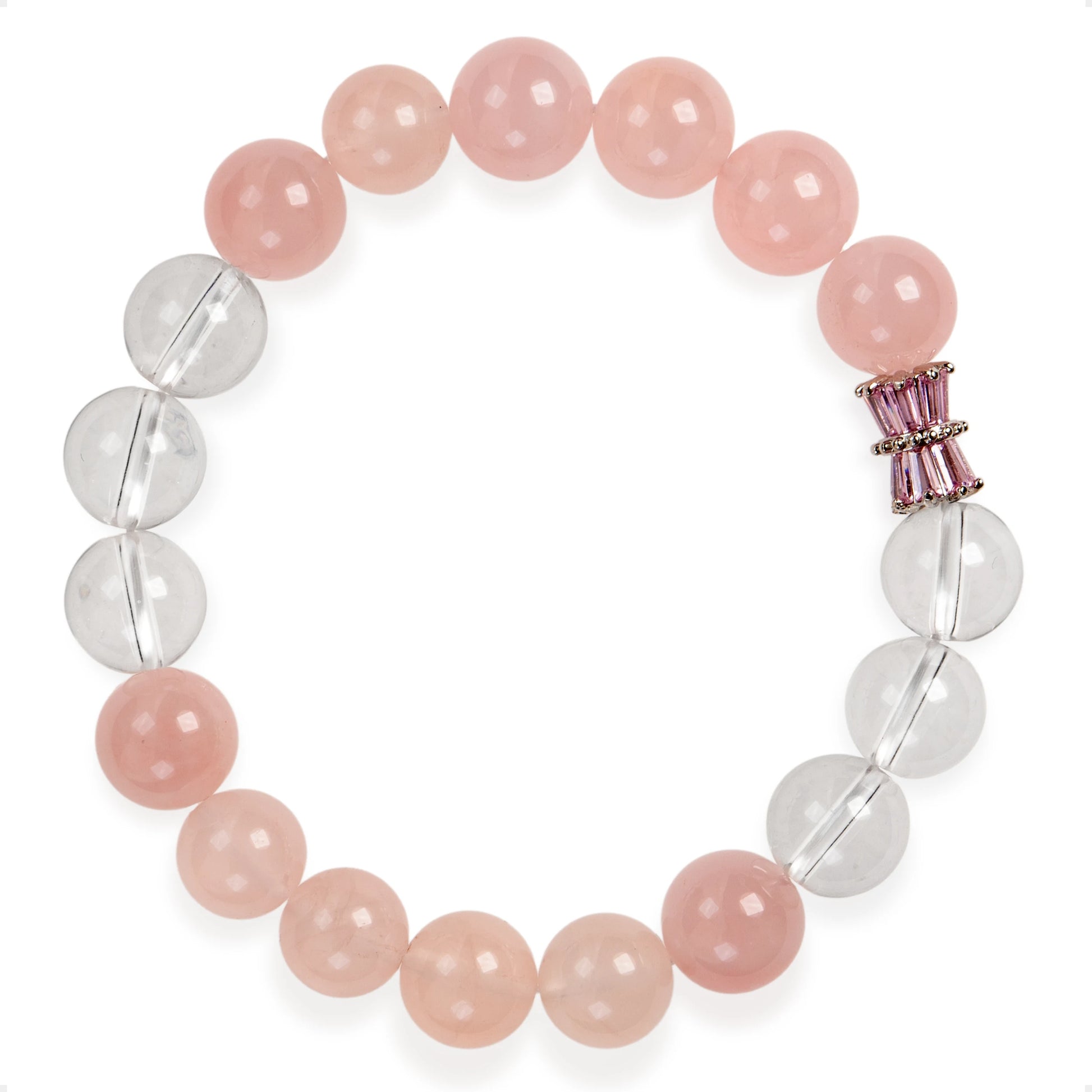 SENLLY Blush Aura - Beaded Stretch Bracelet with Rose Quartz & Clear Quartz, Handmade Natural Stone Jewelry for Love, Clarity & Harmony