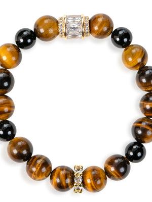 SENLLY Ember Guard - Beaded Stretch Bracelet with Natural Tiger Eye & Black Agate, Handcrafted Natural Stone Jewelry for Strength, Focus & Grounding