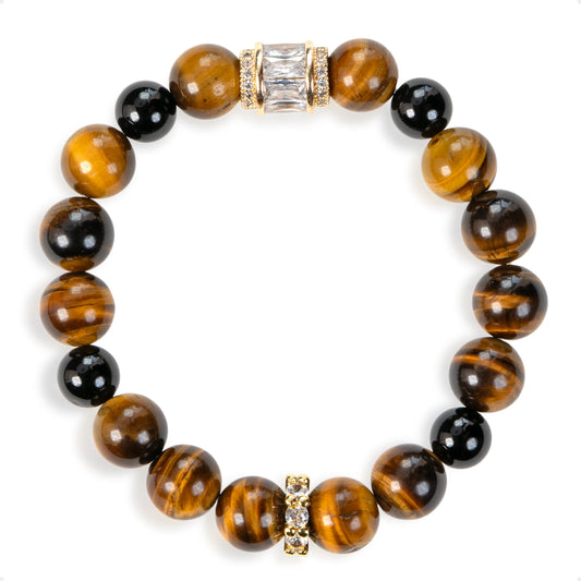 SENLLY Ember Guard - Beaded Stretch Bracelet with Natural Tiger Eye & Black Agate, Handcrafted Natural Stone Jewelry for Strength, Focus & Grounding