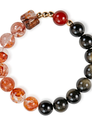 SENLLY Ember Force - Beaded Stretch Bracelet with Natural Red Hematoid Quartz, Red Agate & Gold Obsidian, Handcrafted Natural Stone Jewelry for Strength, Protection & Emotional Balance
