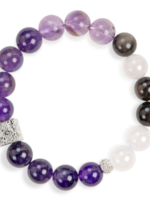 SENLLY Violet Axis - Beaded Stretch Bracelet with Natural Amethyst, Lavender Amethyst & Silver Obsidian, Handcrafted Natural Stone Jewelry for Calm, Clarity & Inner Balance