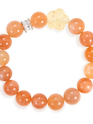 SENLLY Amber Bloom - Beaded Stretch Bracelet with Sunstone & Carved Flower Citrine, Handmade Natural Stone Jewelry for Warmth, Balance & Renewal