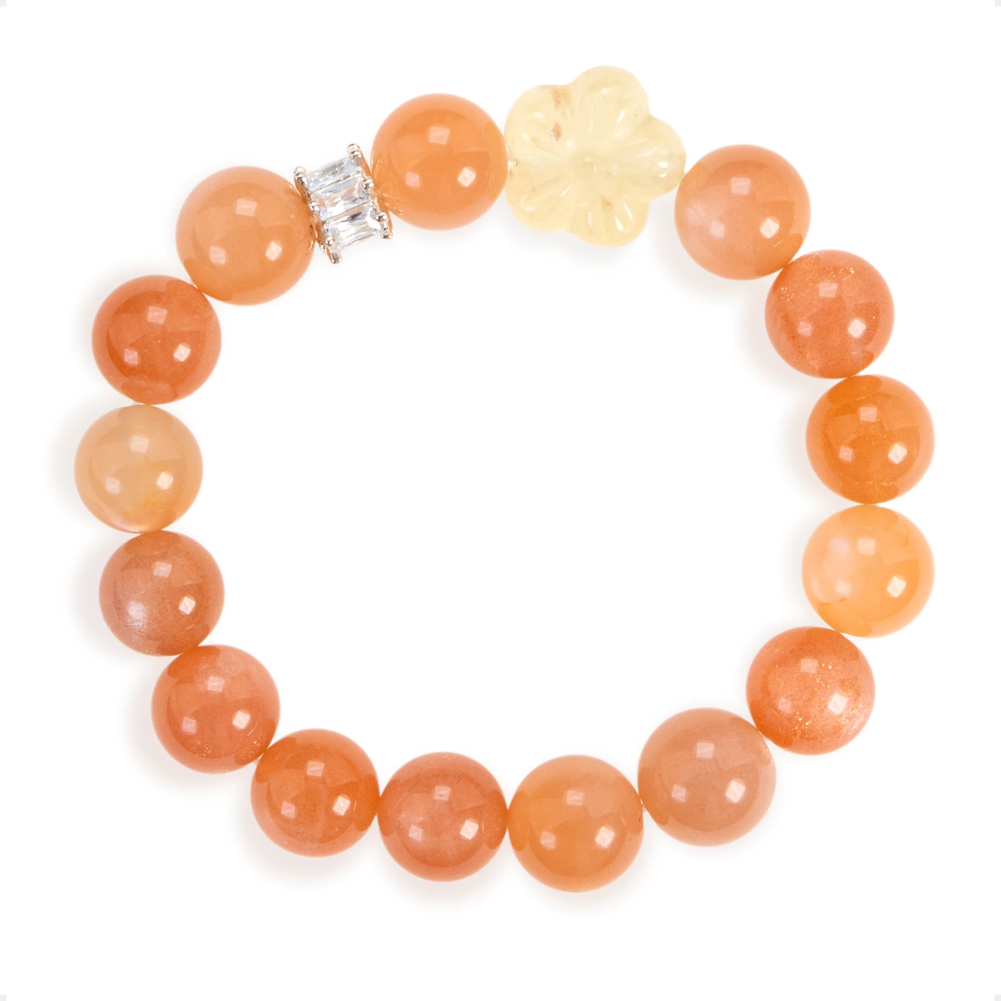 SENLLY Amber Bloom - Beaded Stretch Bracelet with Sunstone & Carved Flower Citrine, Handmade Natural Stone Jewelry for Warmth, Balance & Renewal