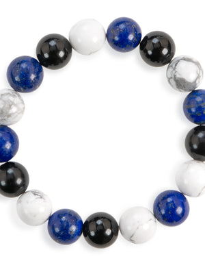 SENLLY Royal Balance - Lapis Lazuli, Howlite & Black Agate Beaded Bracelet, Handmade Natural Stone Jewelry for Insight, Calm & Stability