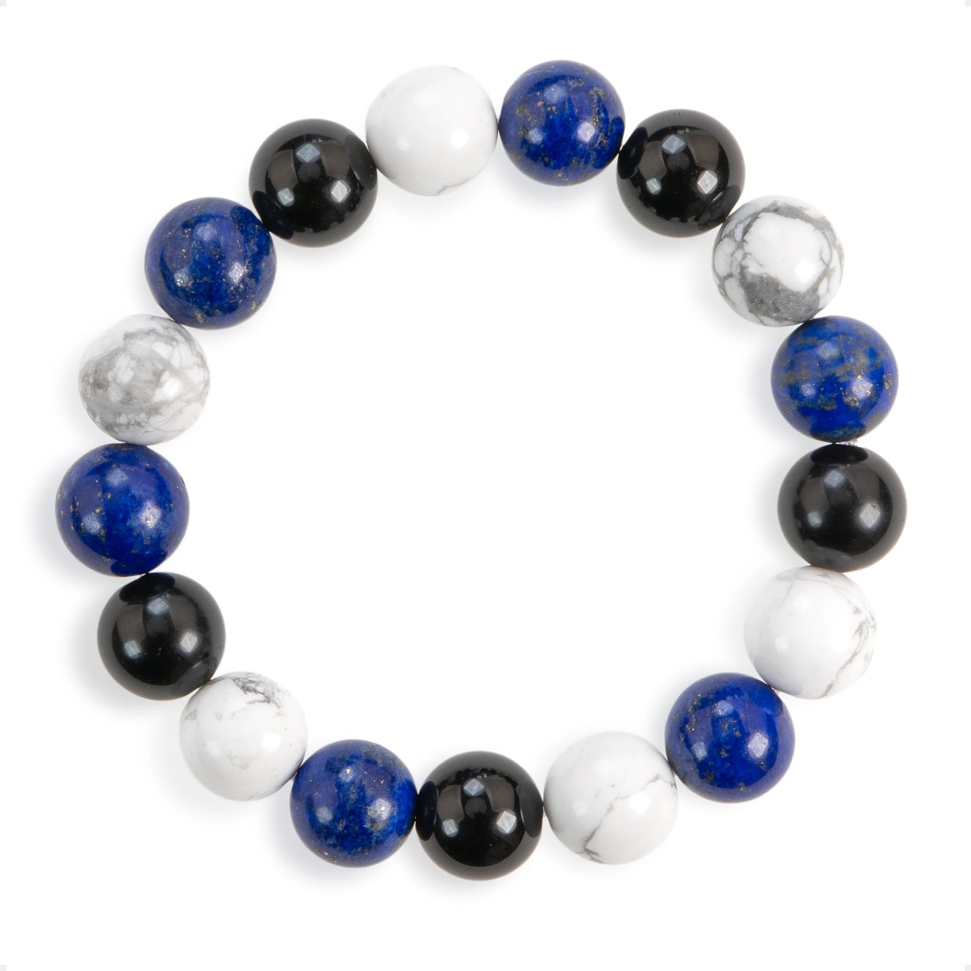 SENLLY Royal Balance - Lapis Lazuli, Howlite & Black Agate Beaded Bracelet, Handmade Natural Stone Jewelry for Insight, Calm & Stability