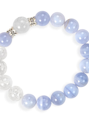 SENLLY Soft Horizon - Beaded Stretch Bracelet with Natural Blue Lace Agate & Azeztulite, Handcrafted Natural Stone Jewelry for Calm, Clarity & Emotional Balance