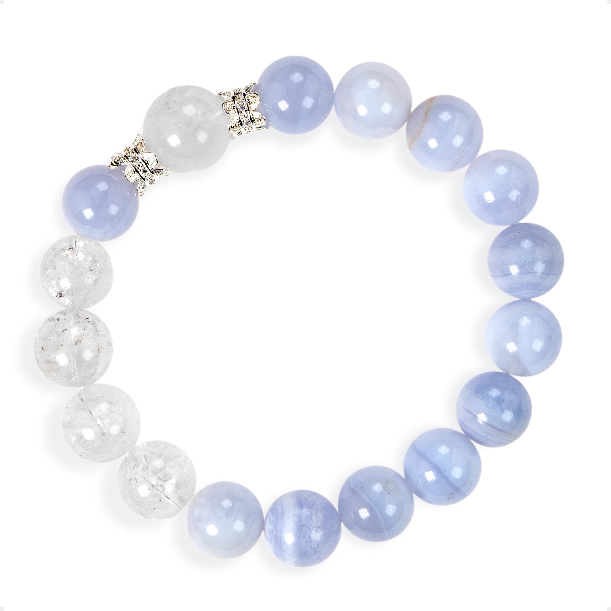 SENLLY Soft Horizon - Beaded Stretch Bracelet with Natural Blue Lace Agate & Azeztulite, Handcrafted Natural Stone Jewelry for Calm, Clarity & Emotional Balance
