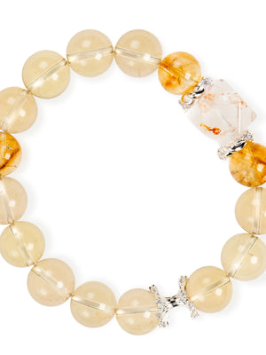 SENLLY Golden Aura - Citrine, Lemon Quartz & Black Gold Super Seven Bracelet, Handcrafted Natural Stone Jewelry with Radiant Warm Tones