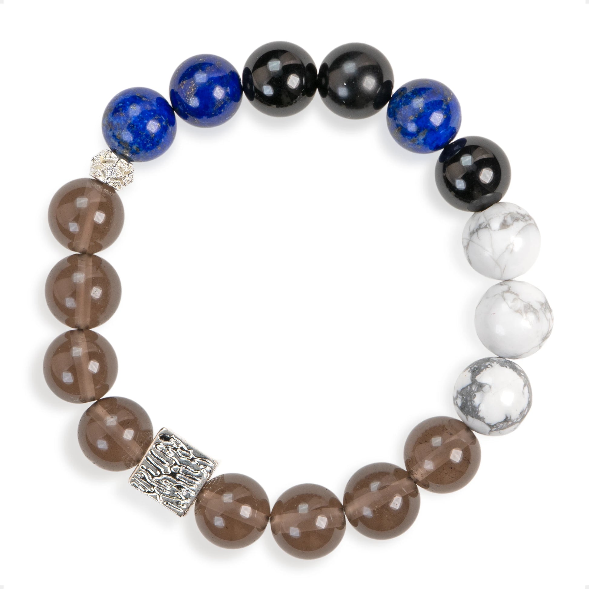 SENLLY Midnight Axis - Beaded Stretch Bracelet with Natural Lapis Lazuli, Black Agate & Smoky Quartz, Handcrafted Natural Stone Jewelry for Focus, Stability & Grounding