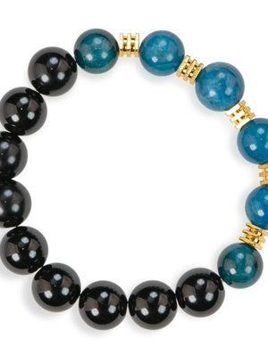 SENLLY Midnight Crest - Beaded Stretch Bracelet with Natural Blue Apatite & Black Agate, Handcrafted Natural Stone Jewelry for Focus, Balance & Modern Style