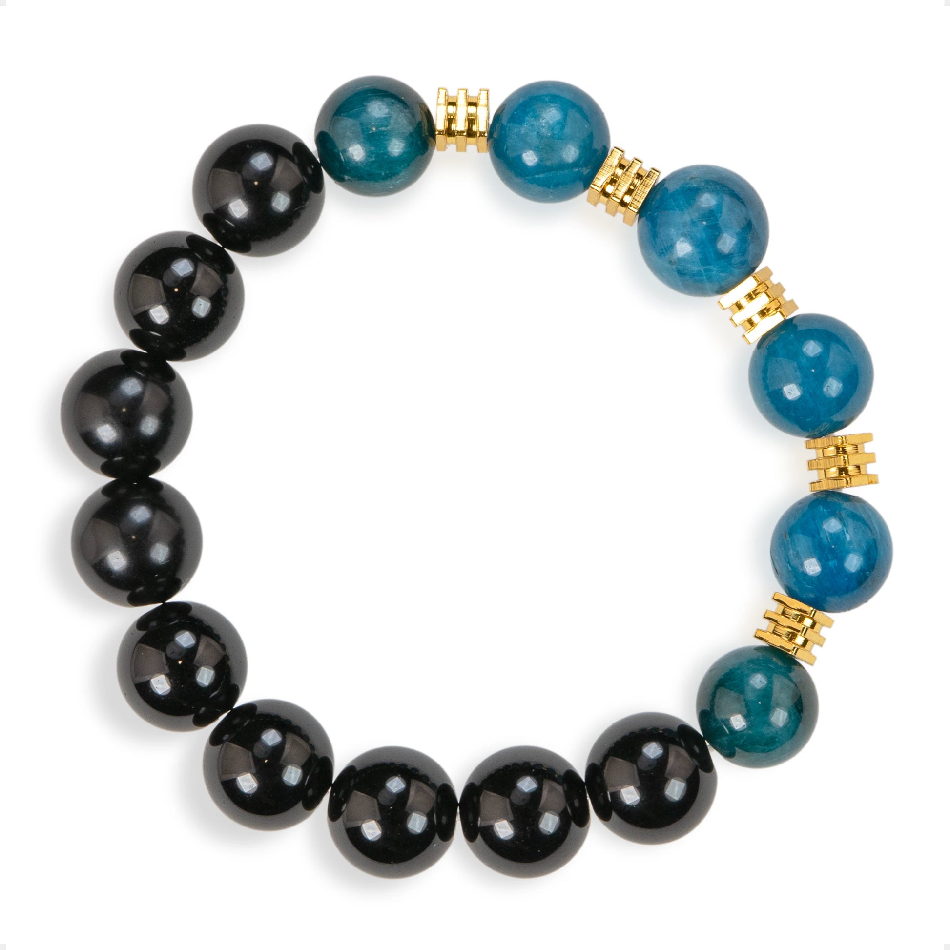 SENLLY Midnight Crest - Beaded Stretch Bracelet with Natural Blue Apatite & Black Agate, Handcrafted Natural Stone Jewelry for Focus, Balance & Modern Style