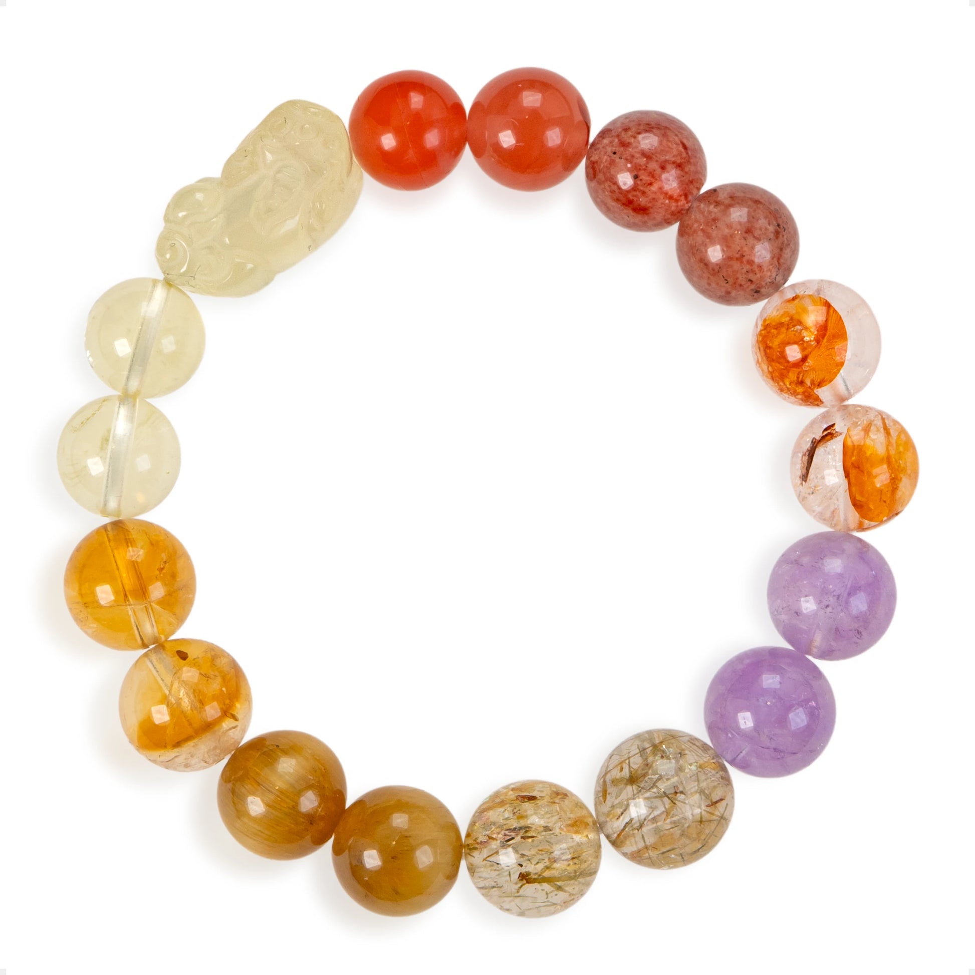 SENLLY Radiant Harmony - Beaded Stretch Bracelet with Natural Citrine, Red Agate & Amethyst, Handcrafted Natural Stone Jewelry for Balance, Clarity & Positive Energy