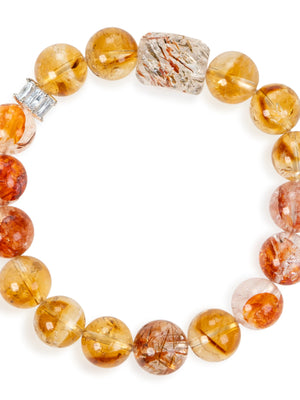 SENLLY Golden Ember - Beaded Stretch Bracelet with Citrine, Black Gold Super Seven & Red Hematoid Quartz, Handmade Natural Stone Jewelry for Clarity, Balance & Renewal