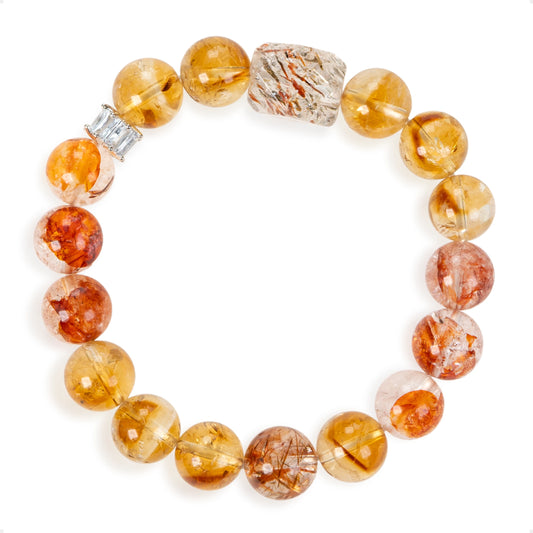 SENLLY Golden Ember - Beaded Stretch Bracelet with Citrine, Black Gold Super Seven & Red Hematoid Quartz, Handmade Natural Stone Jewelry for Clarity, Balance & Renewal