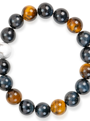 SENLLY Dual Focus - Beaded Stretch Bracelet with Natural Tiger Eye, Blue Tiger Eye & Howlite, Handcrafted Natural Stone Jewelry for Strength, Clarity & Balance